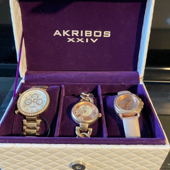 Akribos XXIV Trio Watch Set in Purple Case